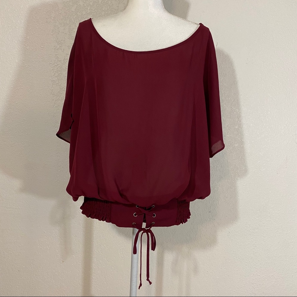 Meraki Burgandy Short Sleeve Blouse.    E